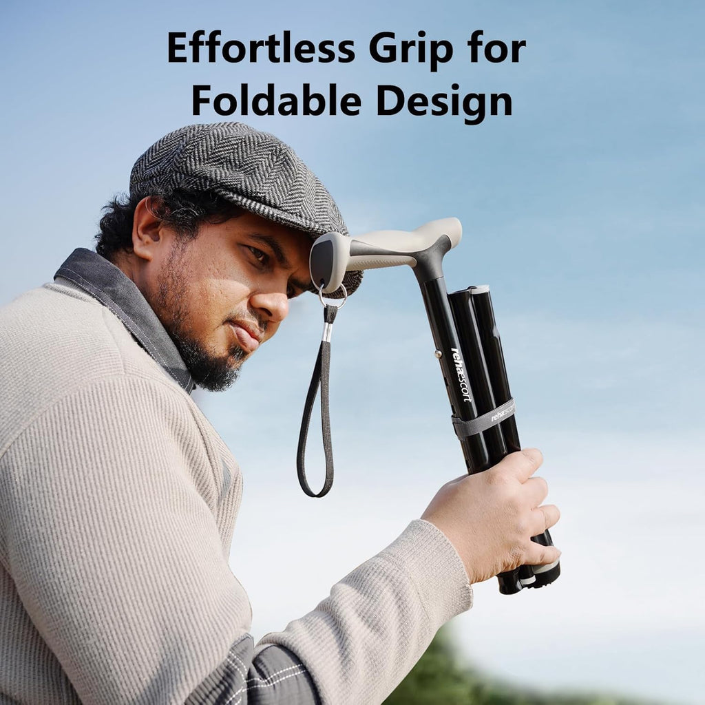 Rehaescort Folding Adjustable Walking Cane with Ergonomic Handle and All-Terrain Tip

