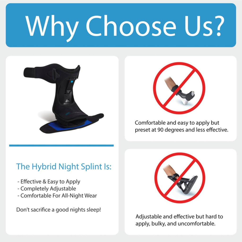 Ovation Medical Hybrid Night Splint for Plantar Fasciitis Heel Pain, Foot Brace

