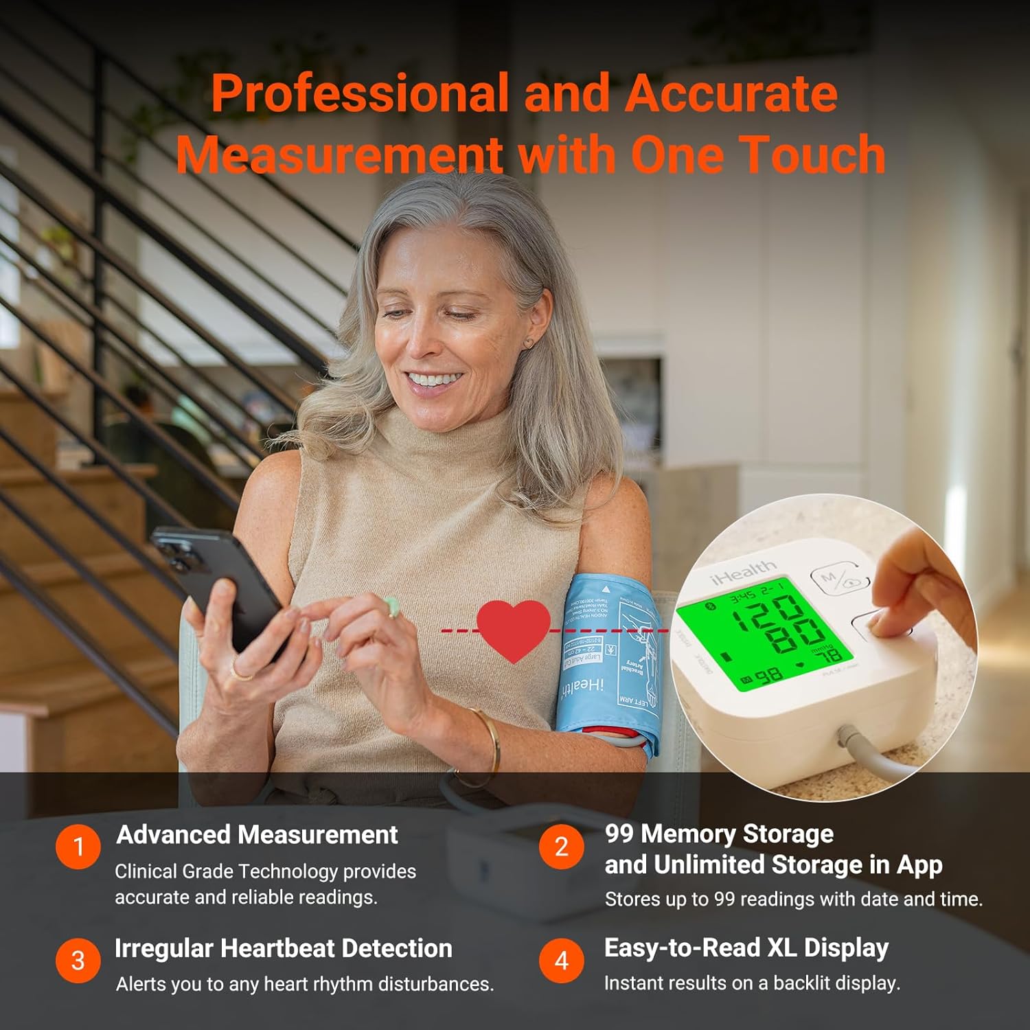 iHealth Track smart upper arm blood pressure monitor with wide range Bluetooth cuff

