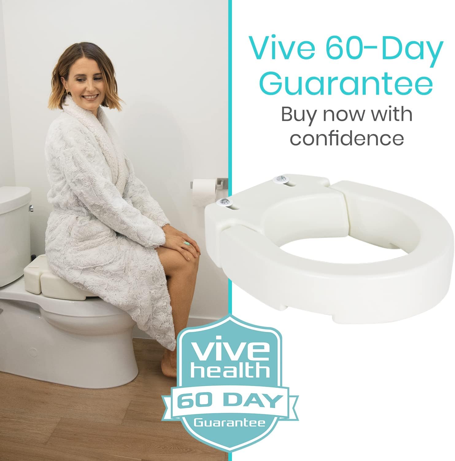 Vive Raised Toilet Seat Riser and Extender, Elevated Toilet Seat Booster for Adults

