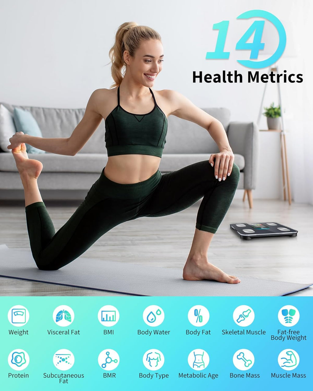 arboleaf Smart Scale Body Weight & Fat, 4-Electrode BIA Digital Bathroom Scale

