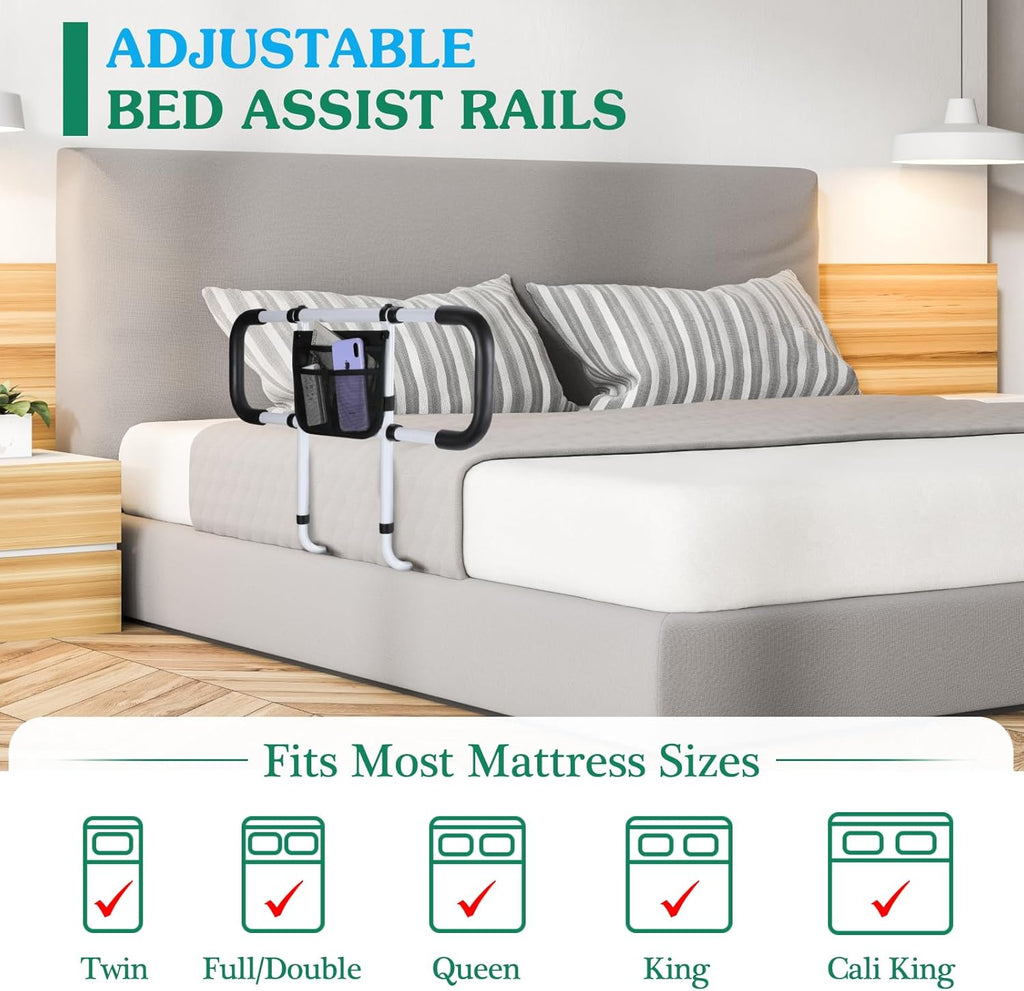 Sunisife Bed Assist Rail for Seniors, Adjustable Bedside Safety Grab Bar with Strap

