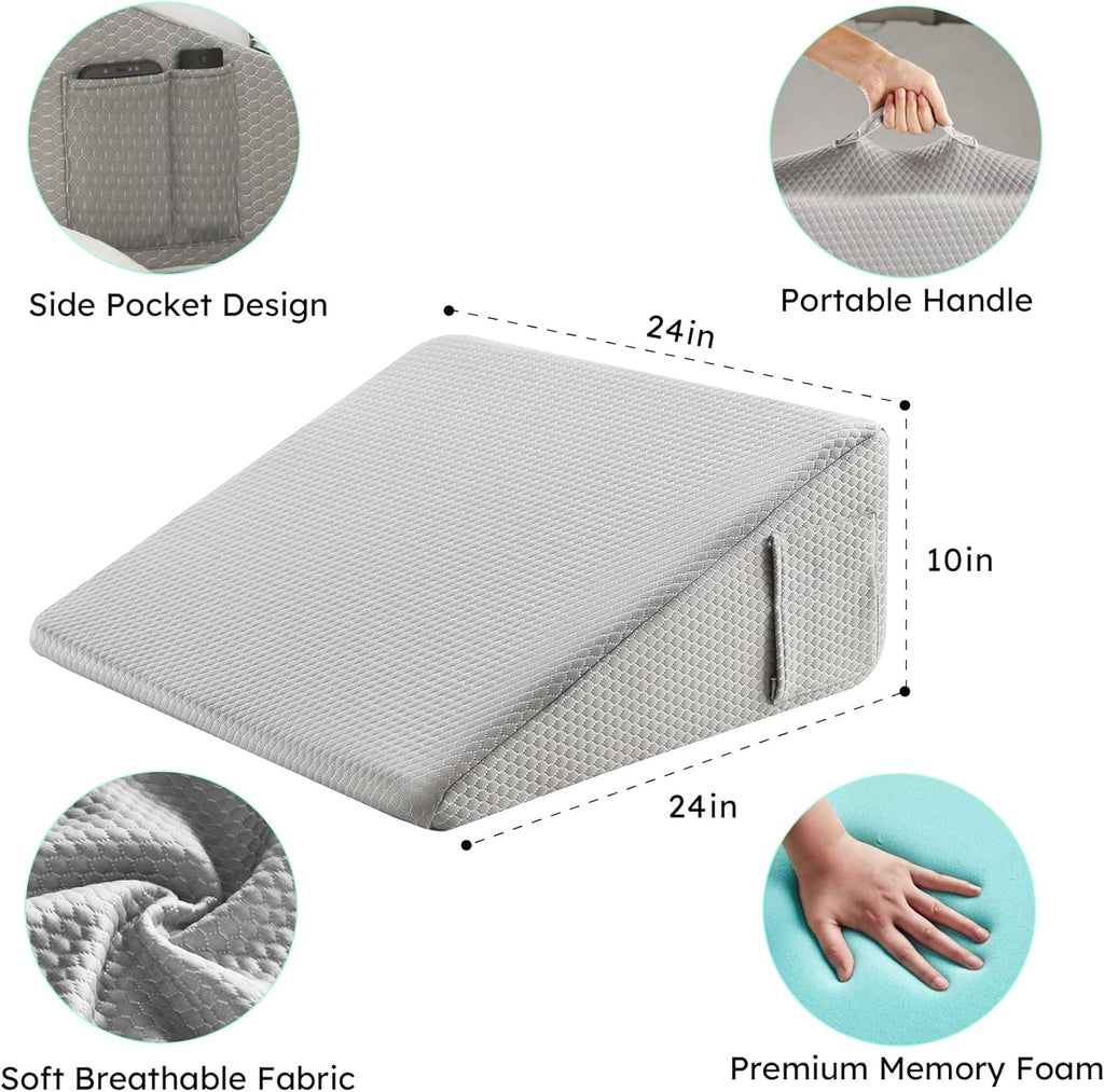 Bedluxe Wedge Pillow for Headboard, Triangle Memory Foam Pillow for Reflux Relief

