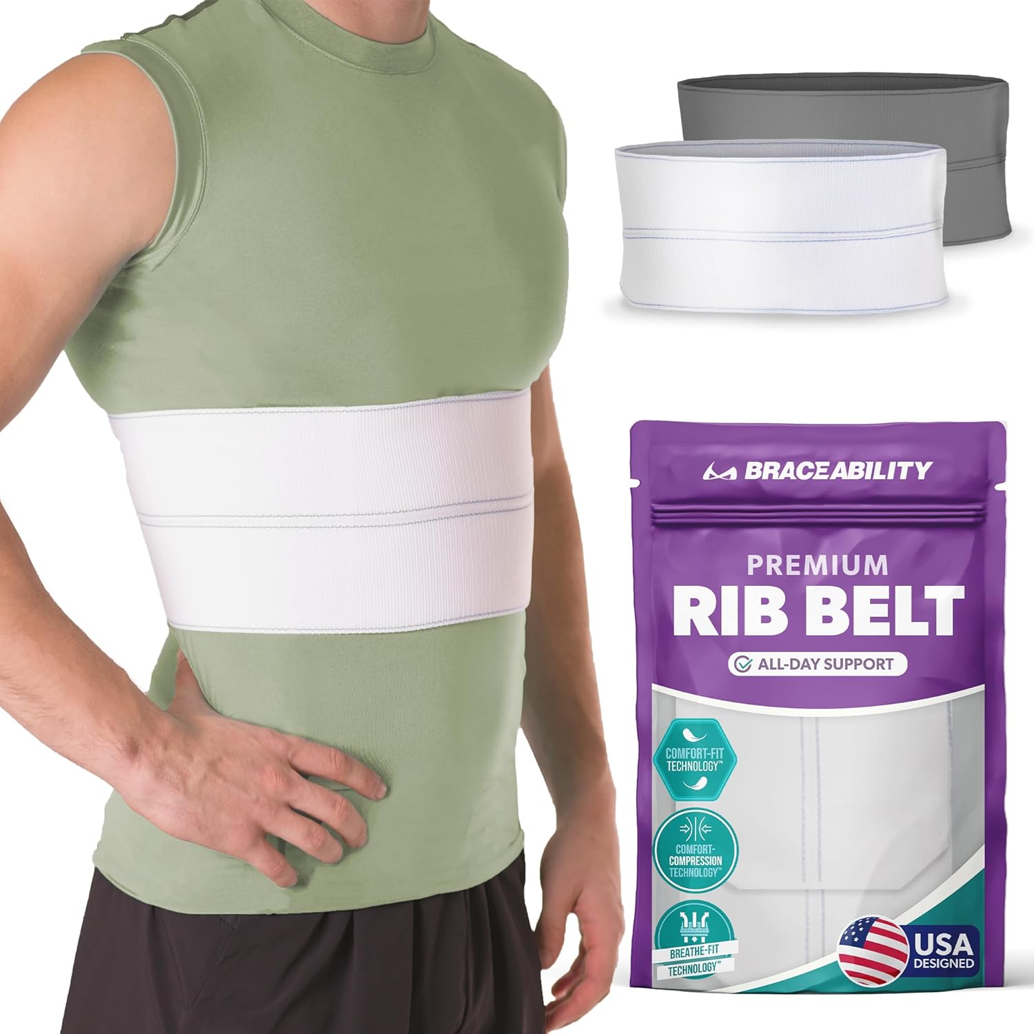 BraceAbility Broken Rib Brace Rib Protector Compression Wrap Chest Support Belt


