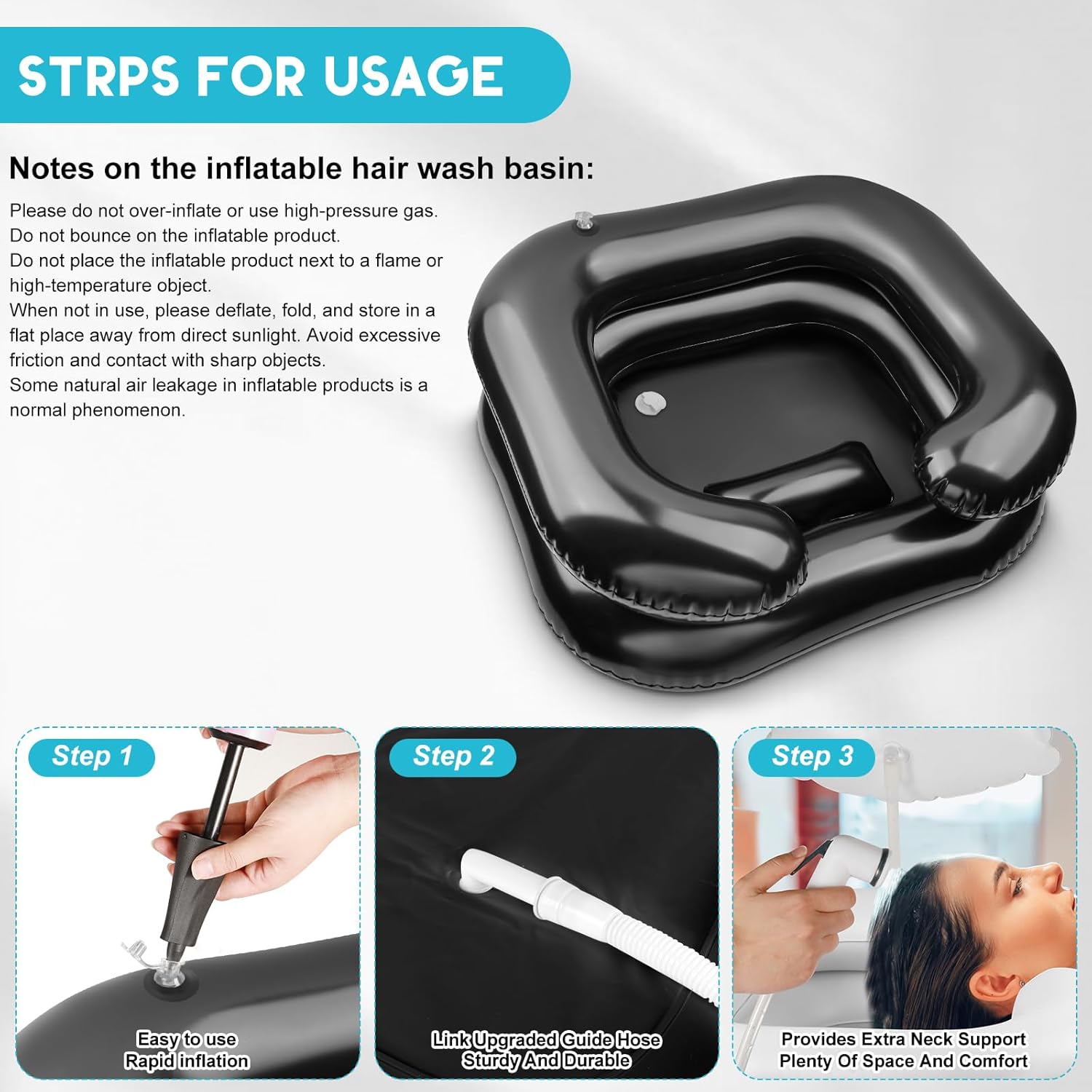 Inflatable Shampoo Basin Portable Shower Bag for Hair Washing, Bedside Detox Tub

