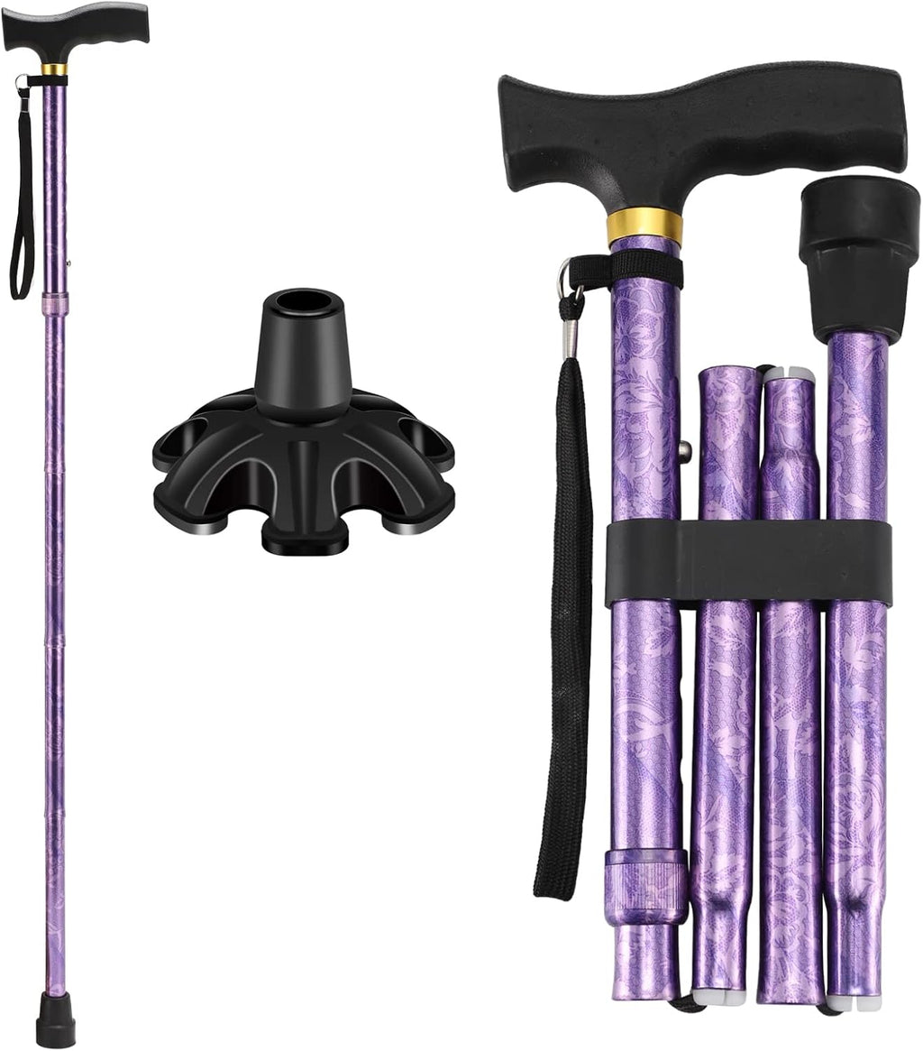 LIXIANG Folding Walking Cane, 5-Level Height Adjustable T-Handle Mobility Stick

