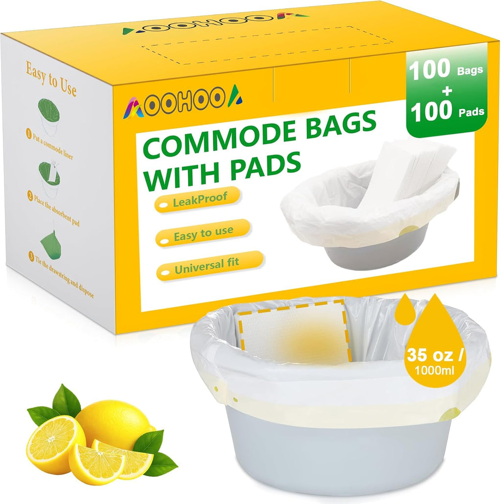 Bedside commode liner system with absorbent layers for leak control

