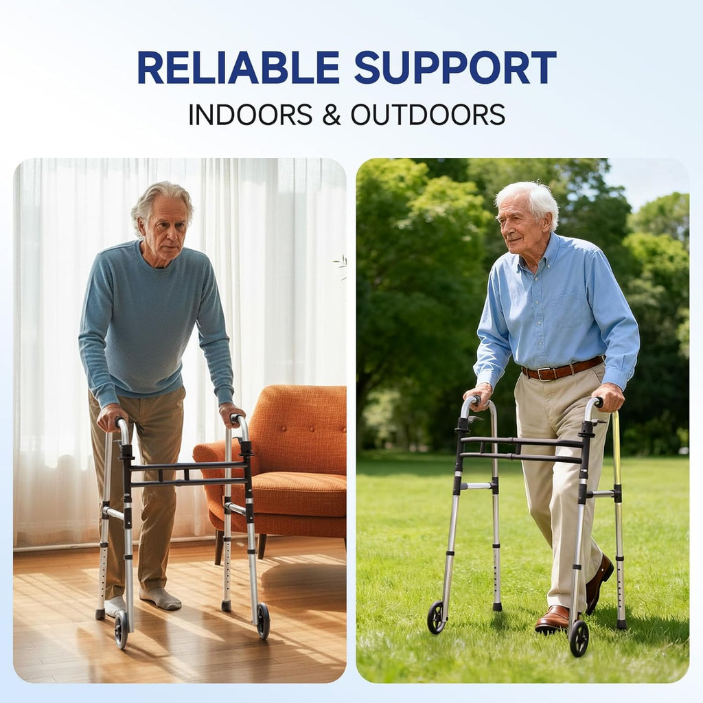 Loyoda Foldable Aluminum Rollator Walker for Seniors with Wheels, Adjustable Height

