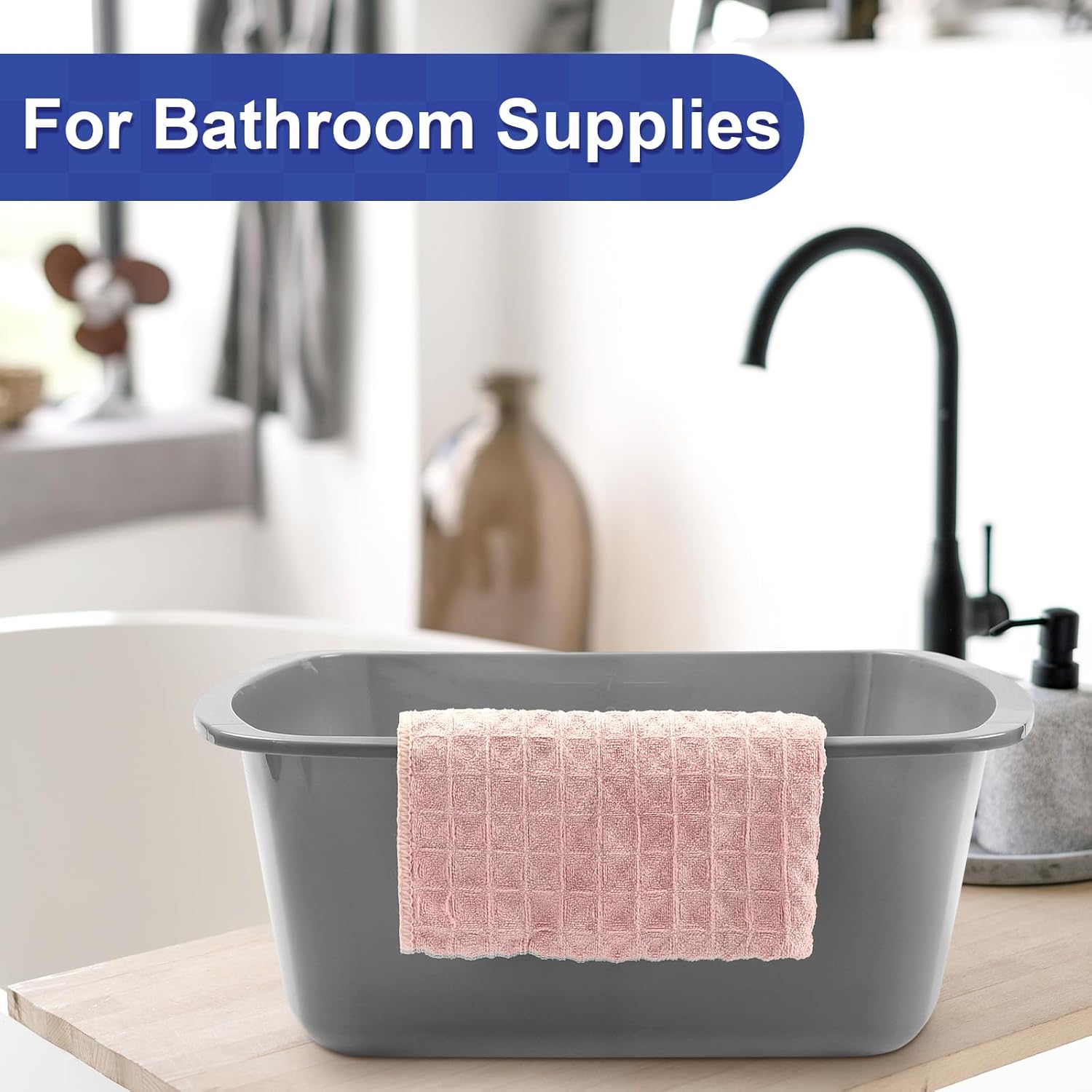 Honeydak 7-Quart Plastic Wash Basin Tub, Rectangular Graduated Cleaning Tub

