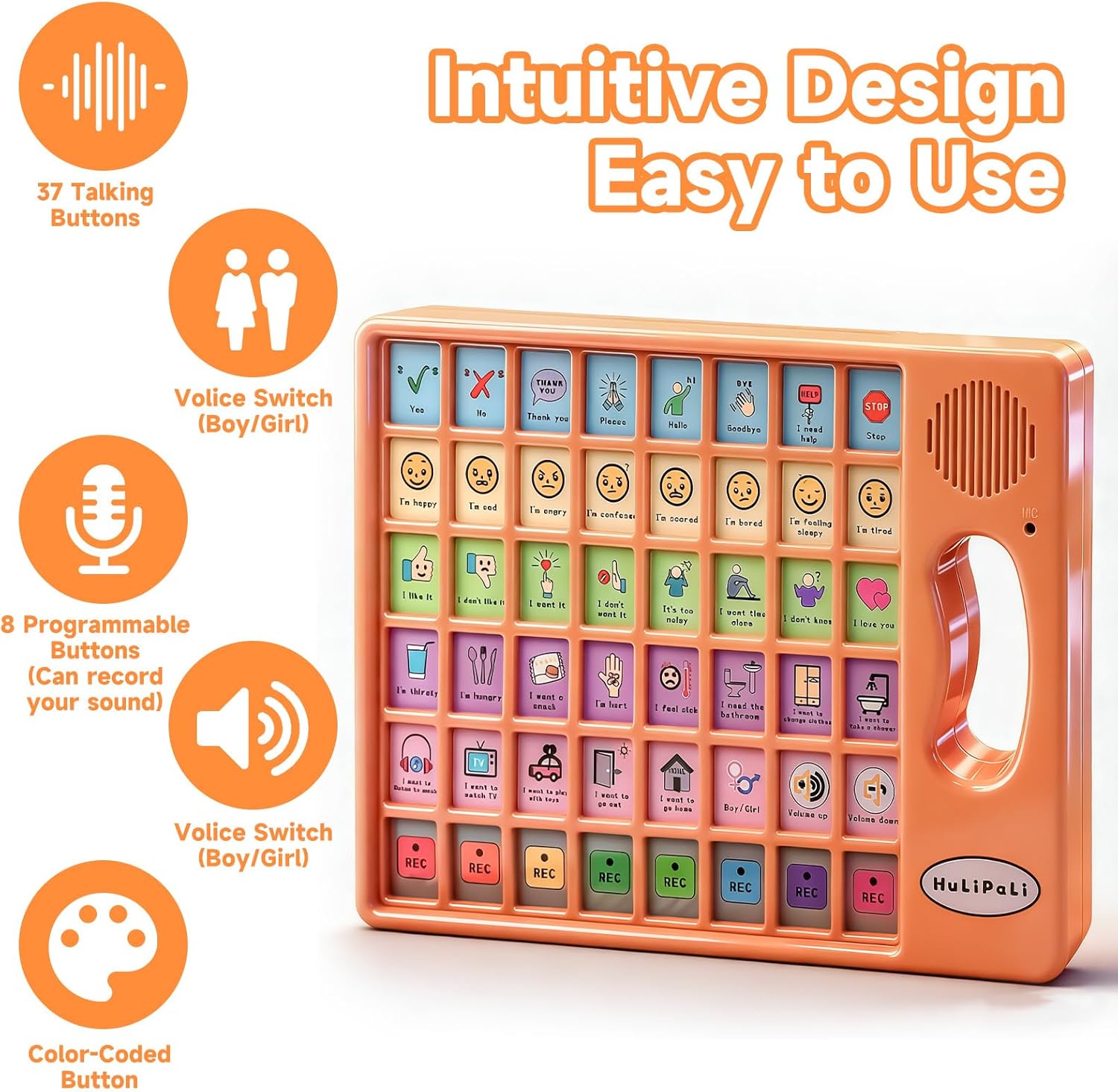 AAC Speech Therapy Device for Autism, Grip Handle, 40 Buttons, Adjustable Volume

