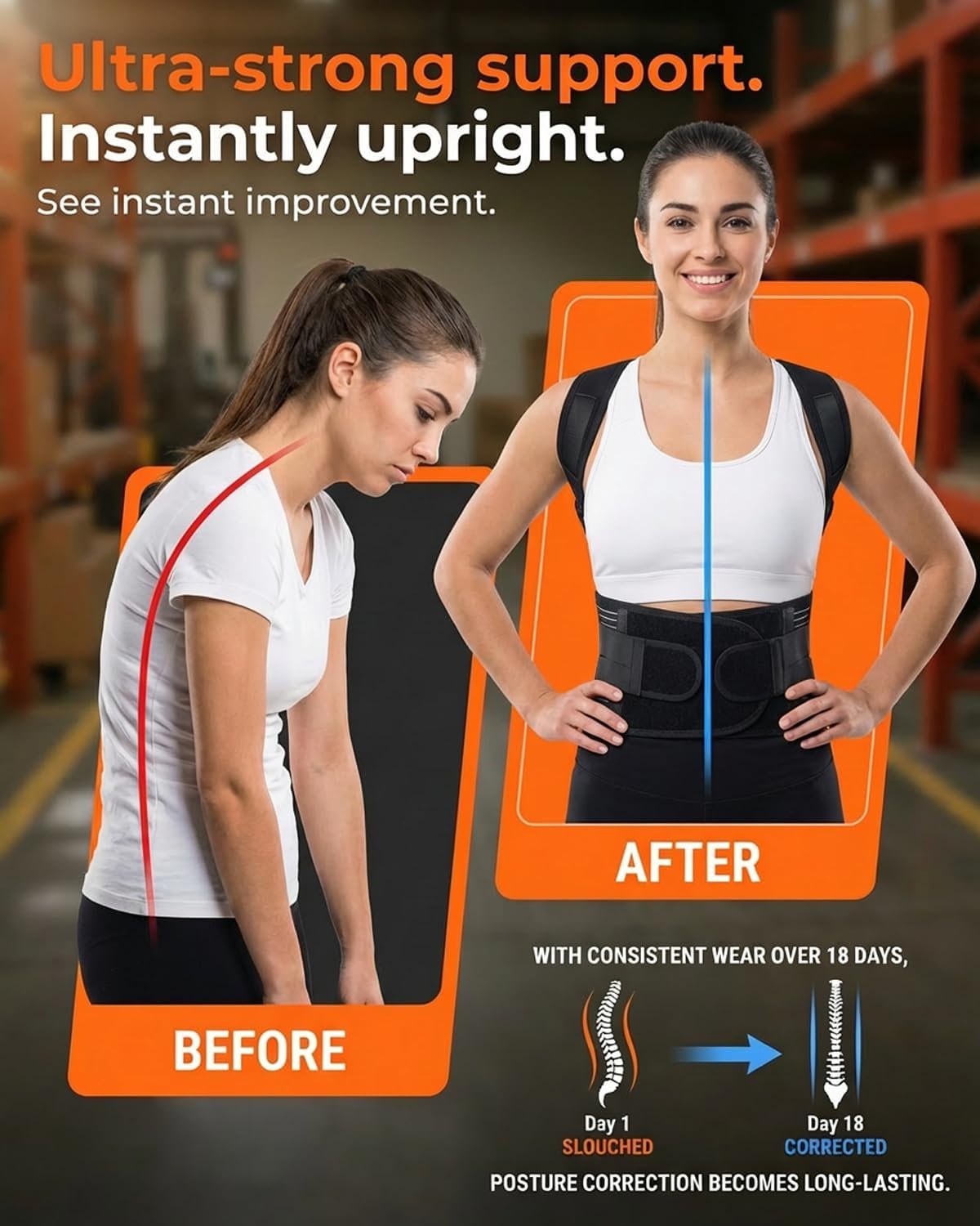 SUPERIOS SUPPORT Posture Corrector Back Brace, X-Back Lumbar Support

