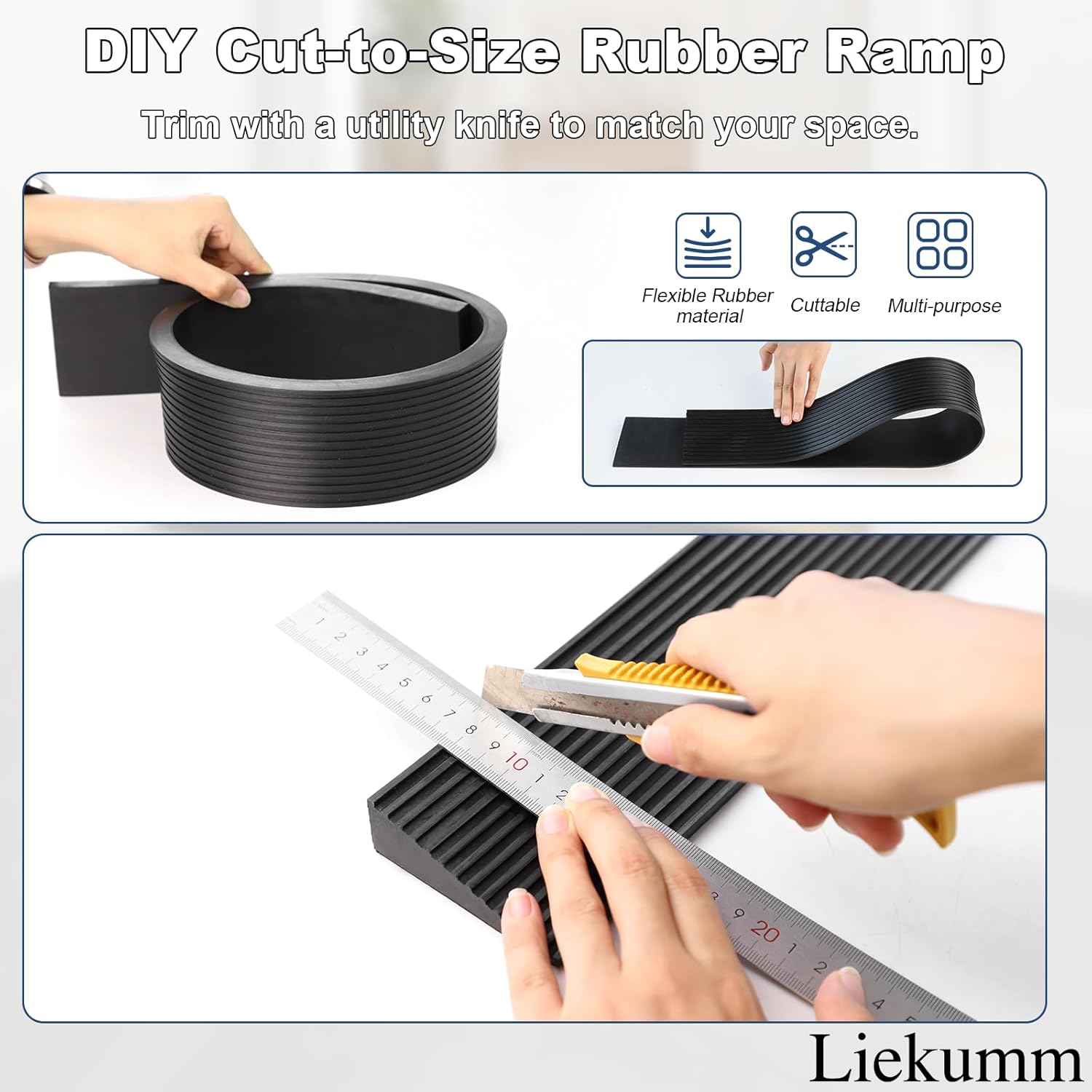 LIEKUMM Rubber Threshold Ramp for Doorways, Non-Slip, Cuttable, Adhesive

