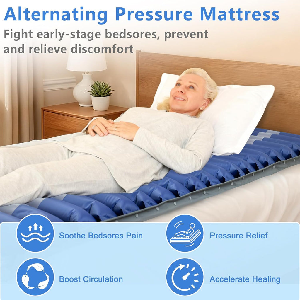 Alternating Air Pressure Mattress Topper for Bed Sores Relief, Quiet Pump, Twin

