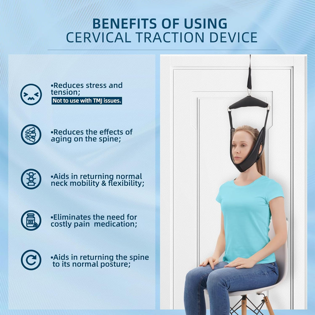 Cervical Neck Traction Device Over-the-Door Portable Neck Stretcher for Neck Pain Relief

