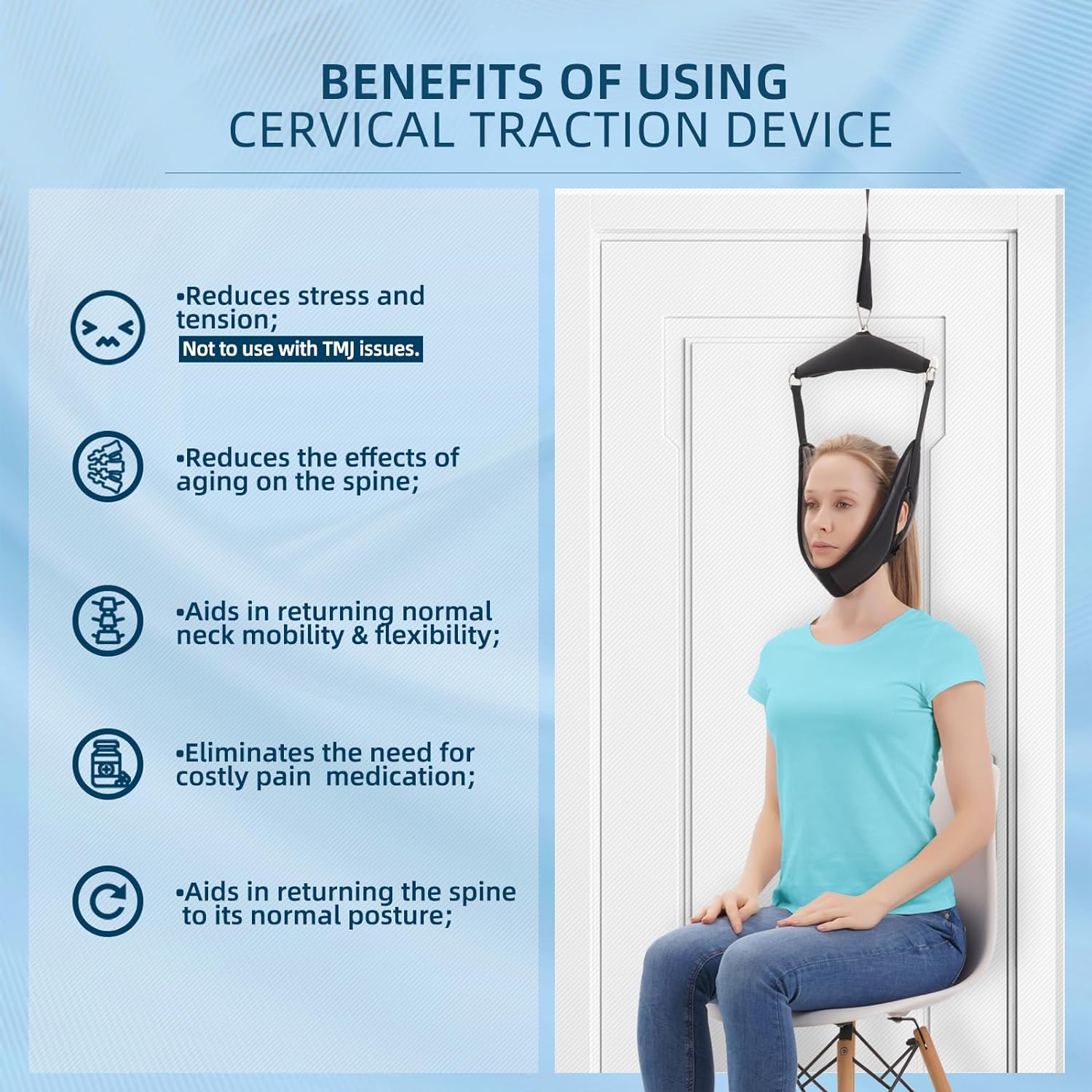 Cervical Neck Traction Device Over-the-Door Portable Neck Stretcher for Neck Pain Relief


