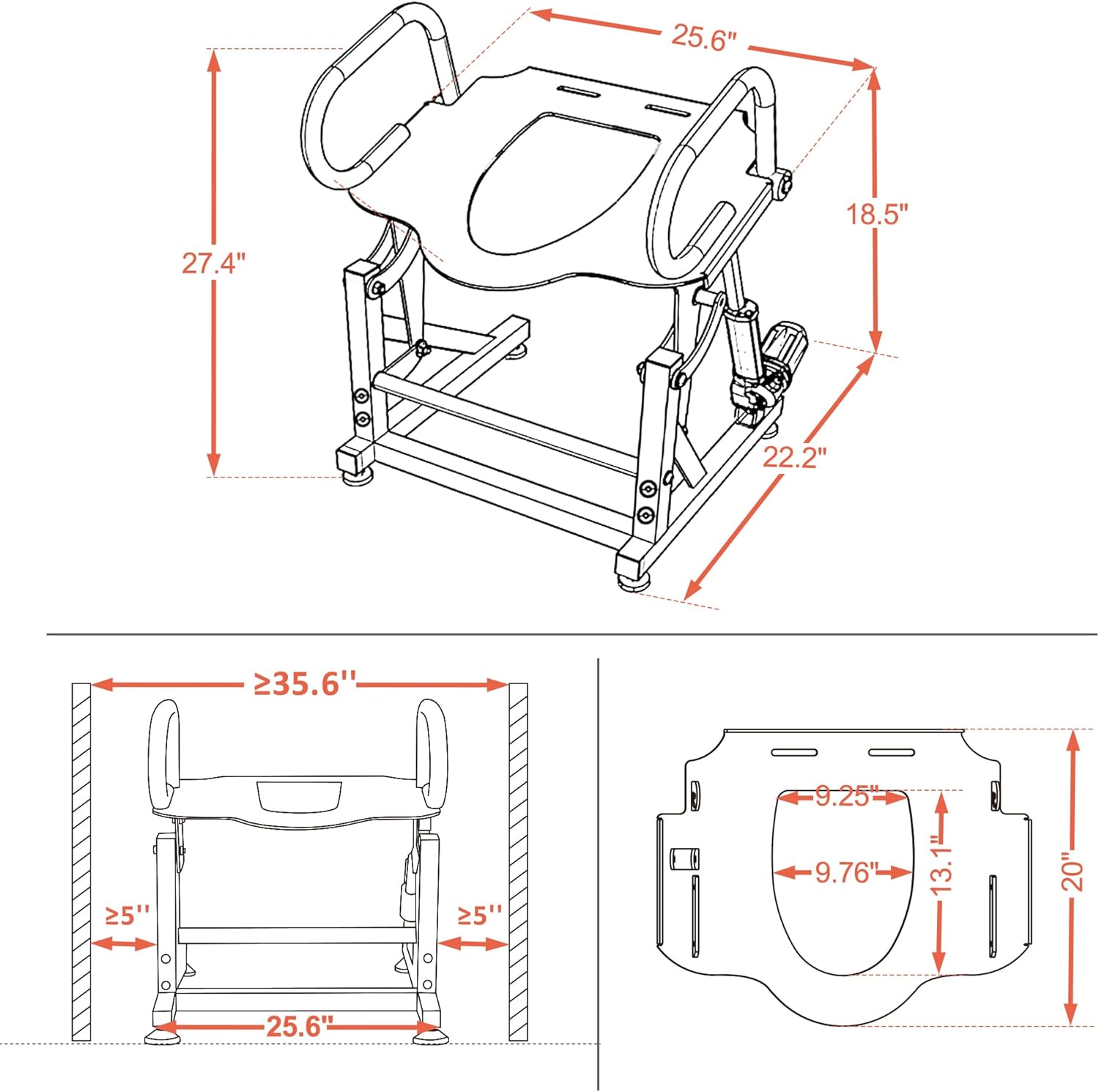 MCombo Electric Toilet Seat Lift with Padded Arms, Power Incline, Support 320 lbs

