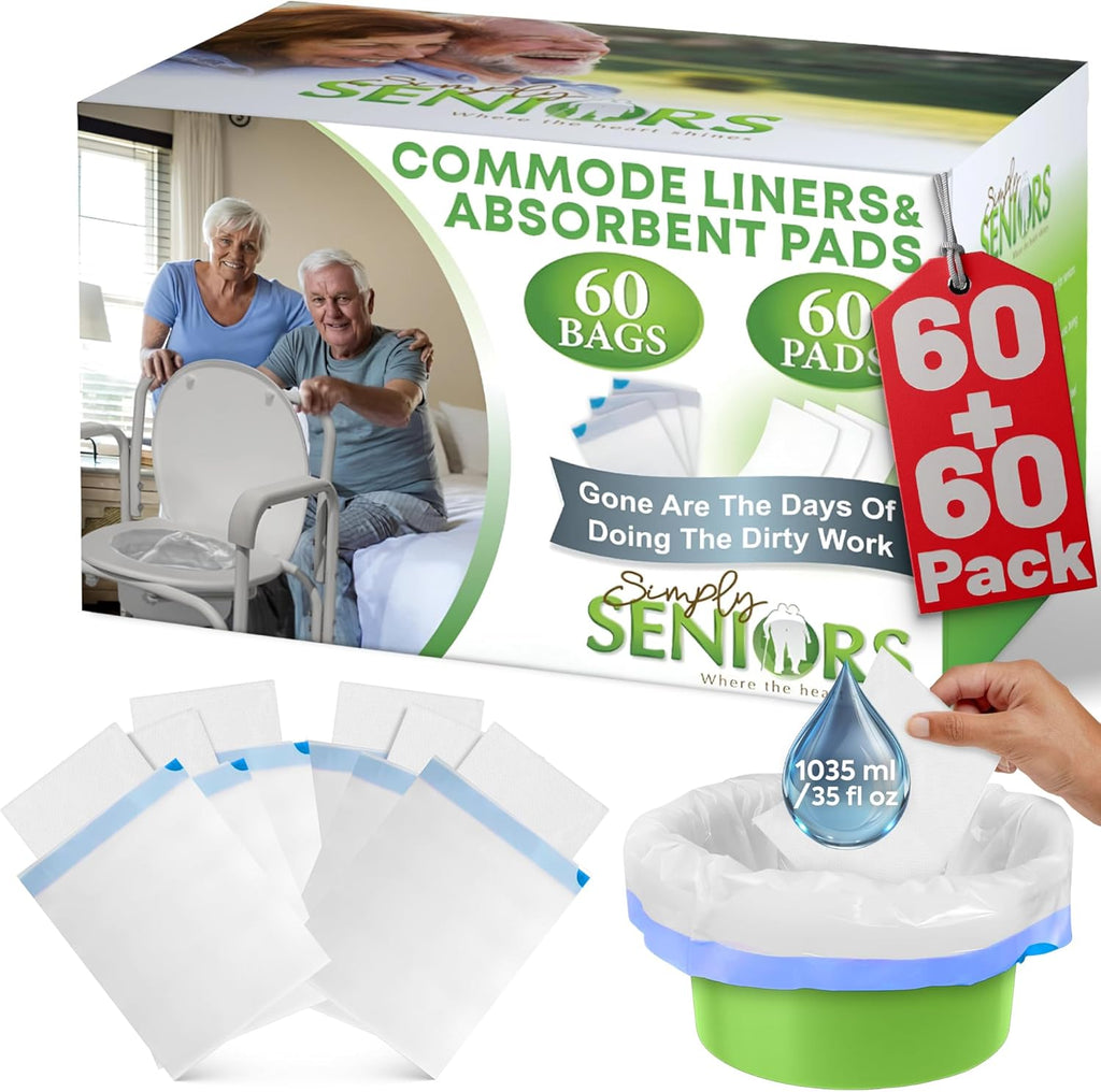 Commode Liners with Absorbent Odor Control Sheets, Bedside Portable Toilet Use

