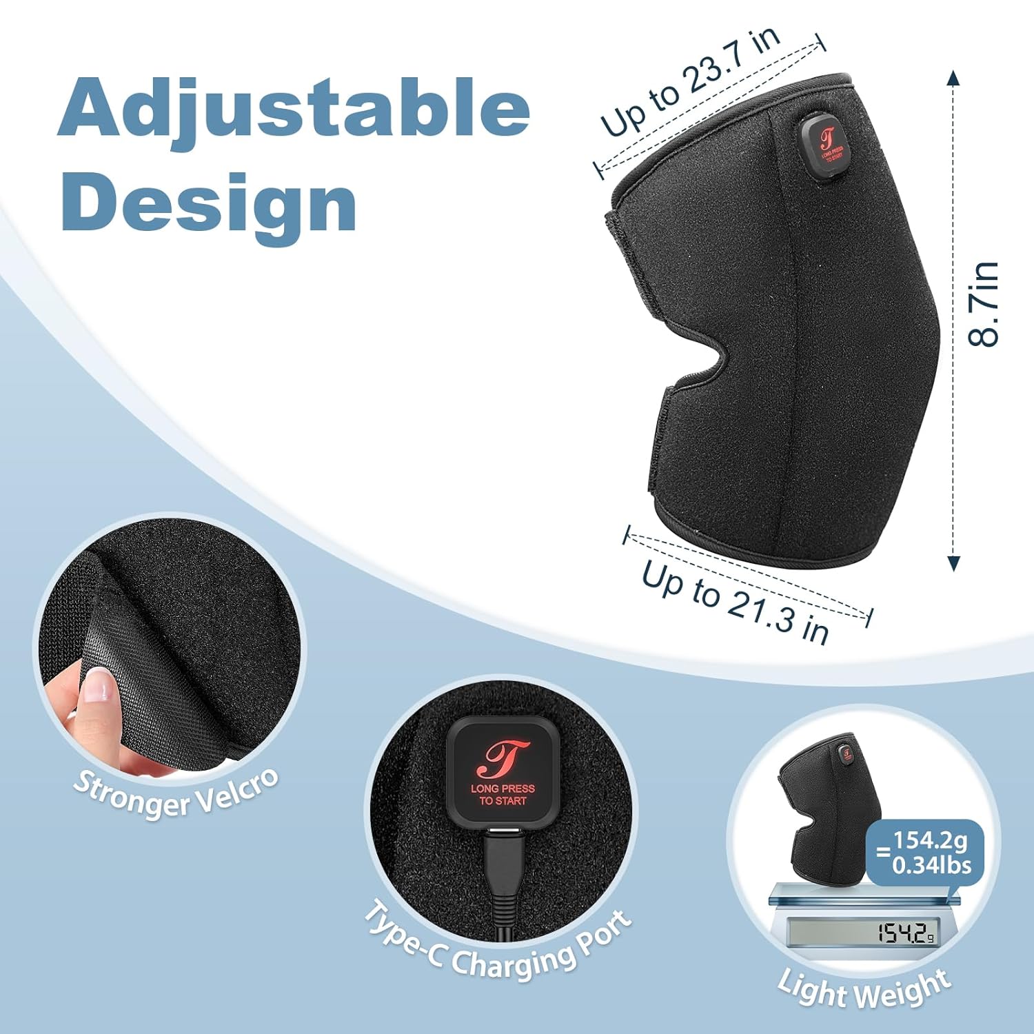 Heated Knee Brace Cordless Knee Heating Pad for Arthritis with 3 Temperature Modes

