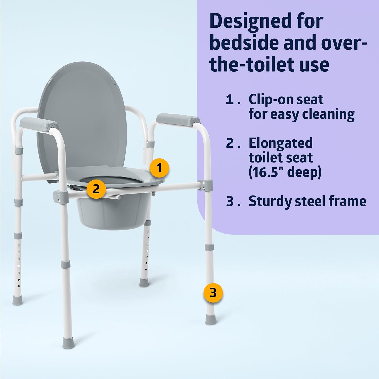 Medline 3-in-1 Folding Commode with Microban, Dark Gray, Portable, Adjustable

