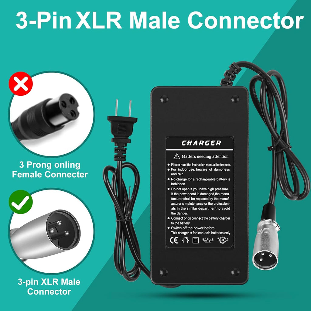24V 5A Lead-Acid Battery Charger for Mobility Scooter and Power Chair, 3-Pin XLR

