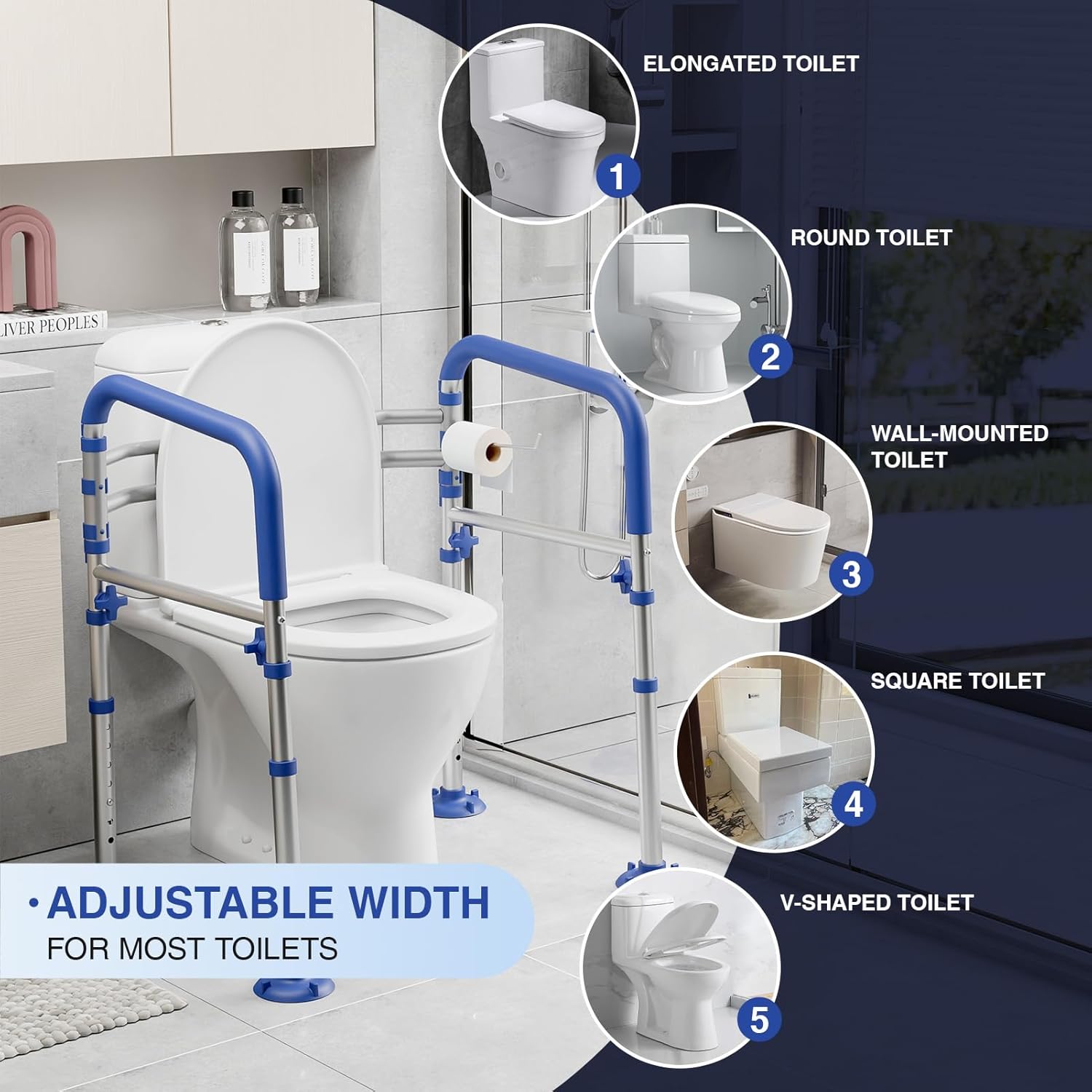 Loyoda Foldable Toilet Safety Rails for Seniors, Adjustable Frame, 350 lb Capacity

