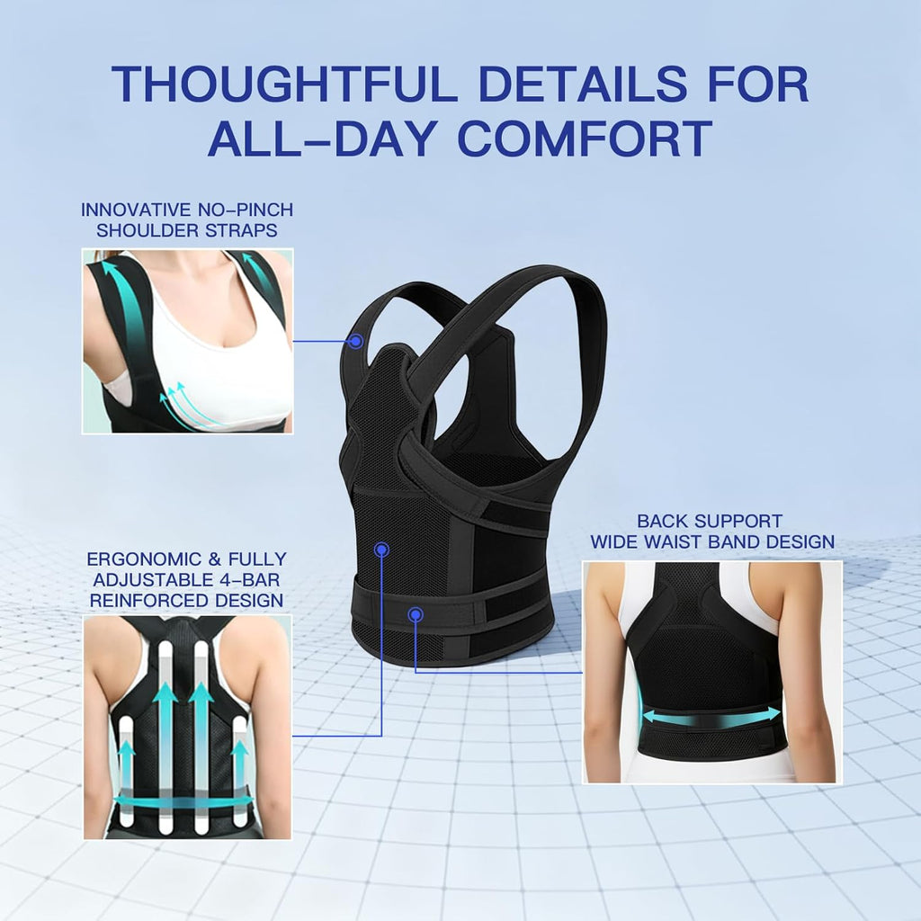Posture Corrector for Men and Women Back Brace Straightener Adjustable Support Mesh

