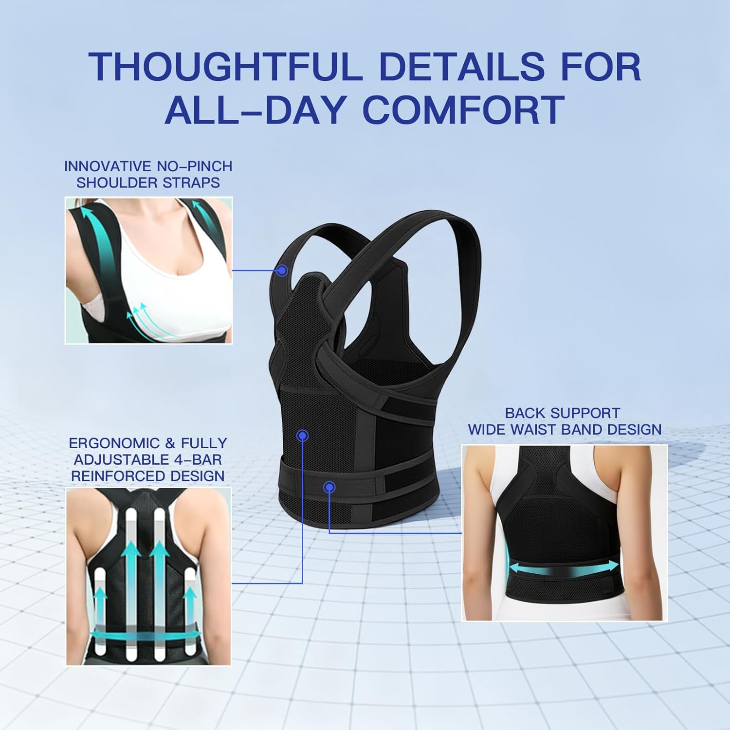 Posture Corrector for Men and Women Back Brace Straightener Adjustable Support Mesh

