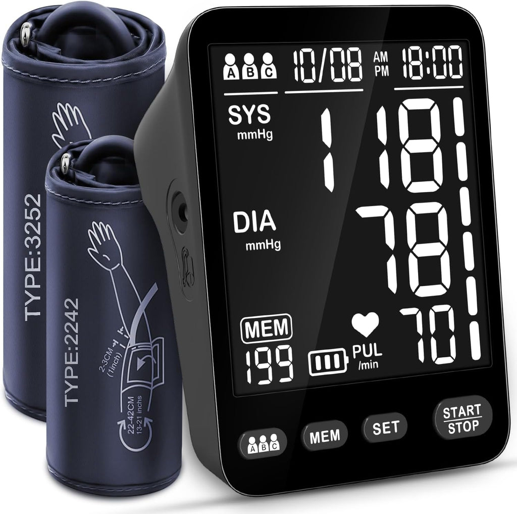Automatic Upper Arm Blood Pressure Monitor for Home, Backlit LCD, 3 Users Memory

