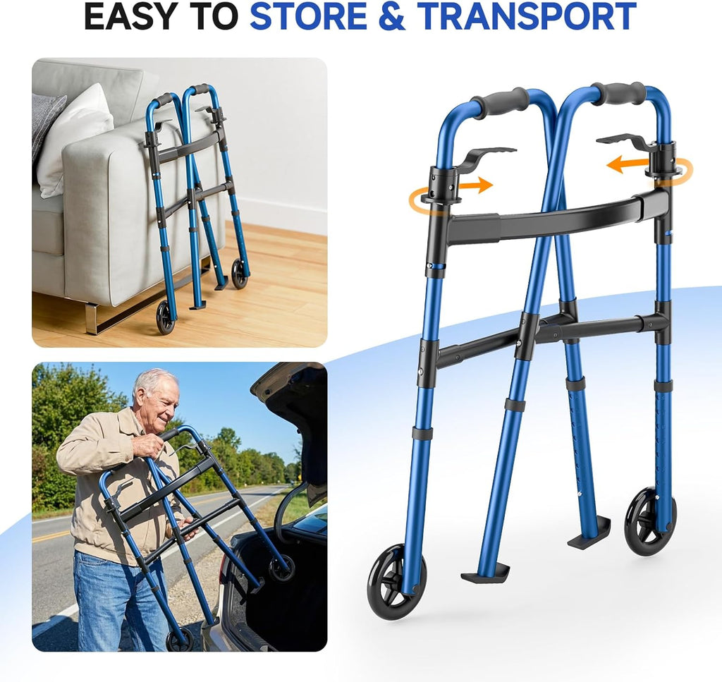 Loyoda Folding Walker with Front Wheels, Storage Bag, Height Adjustable, 350 lb


