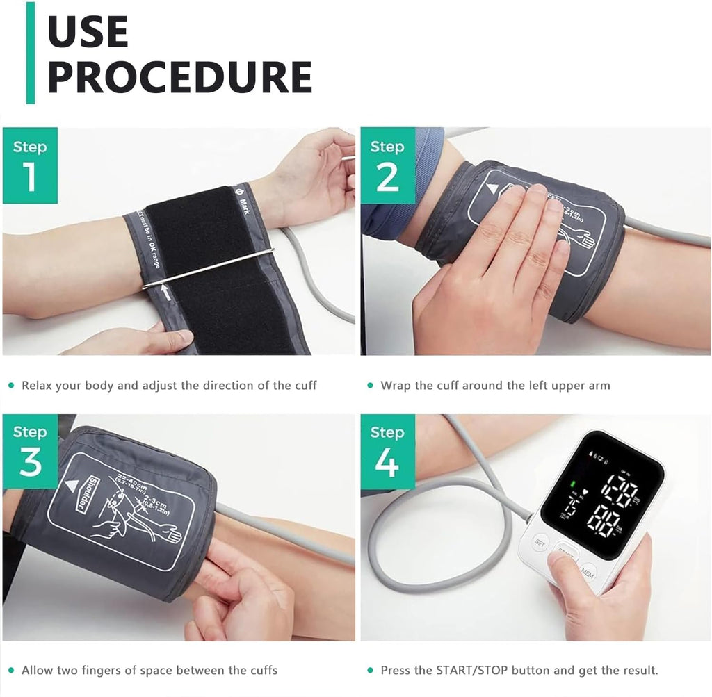 Oklar Upper Arm Blood Pressure Monitor Home BP Machine One-Button Large LED Display


