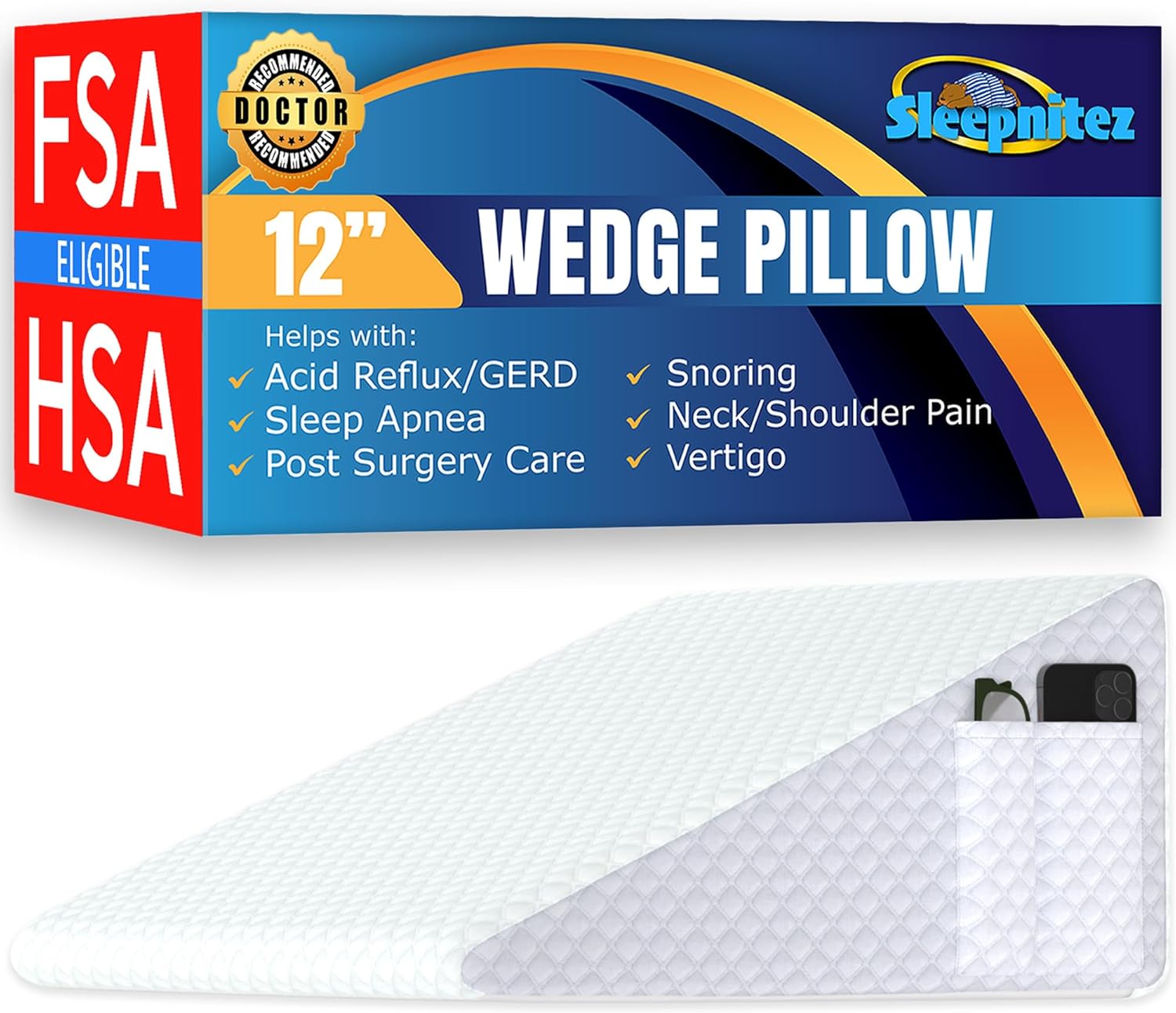 Sleepnitez 3.0 in Memory Foam Incline Pillow for Acid Reflux, Snoring, Sleep Apnea

