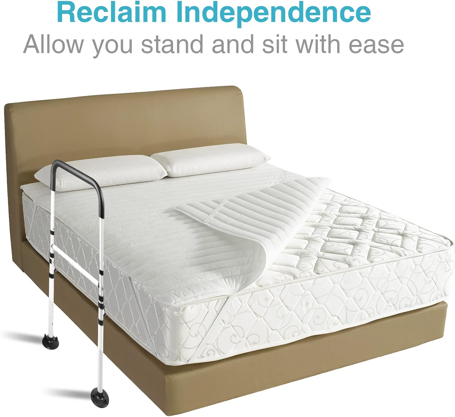 LandTale Adjustable Bed Assist Rail with Handle, Safety Grab Bar for Bed

