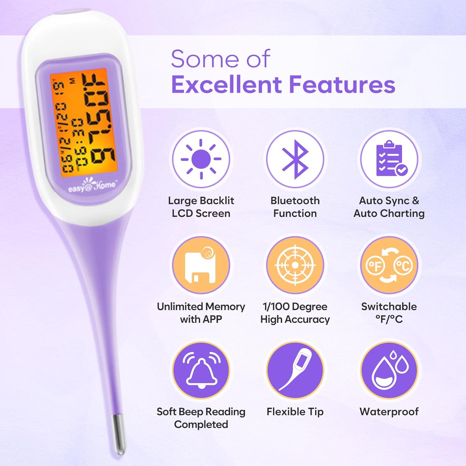 Easy@Home Smart Basal Thermometer with Premom Auto BBT Sync, Large Backlit Screen

