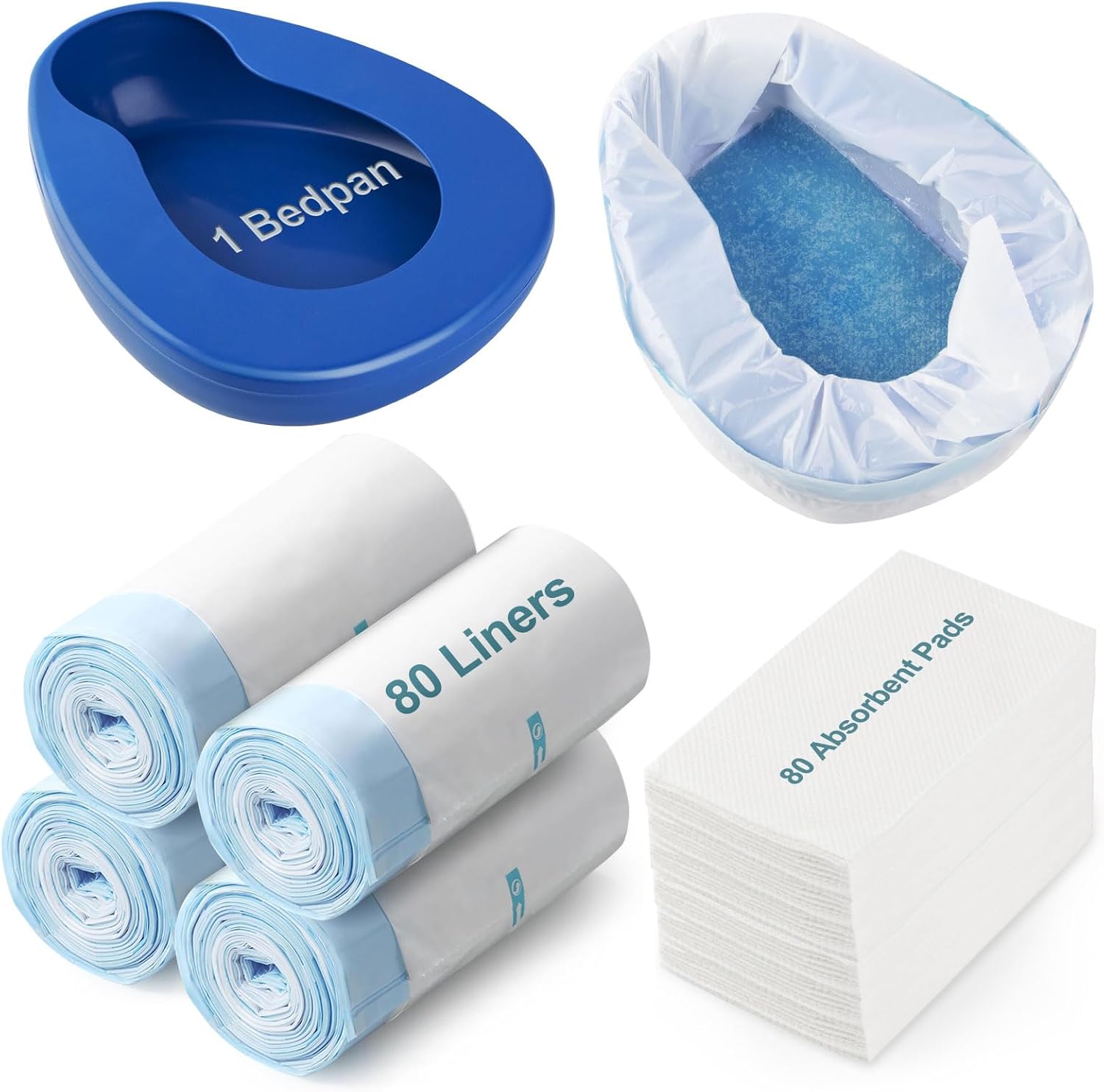 Care pan set with disposable inserts for hygienic in-bed toileting support

