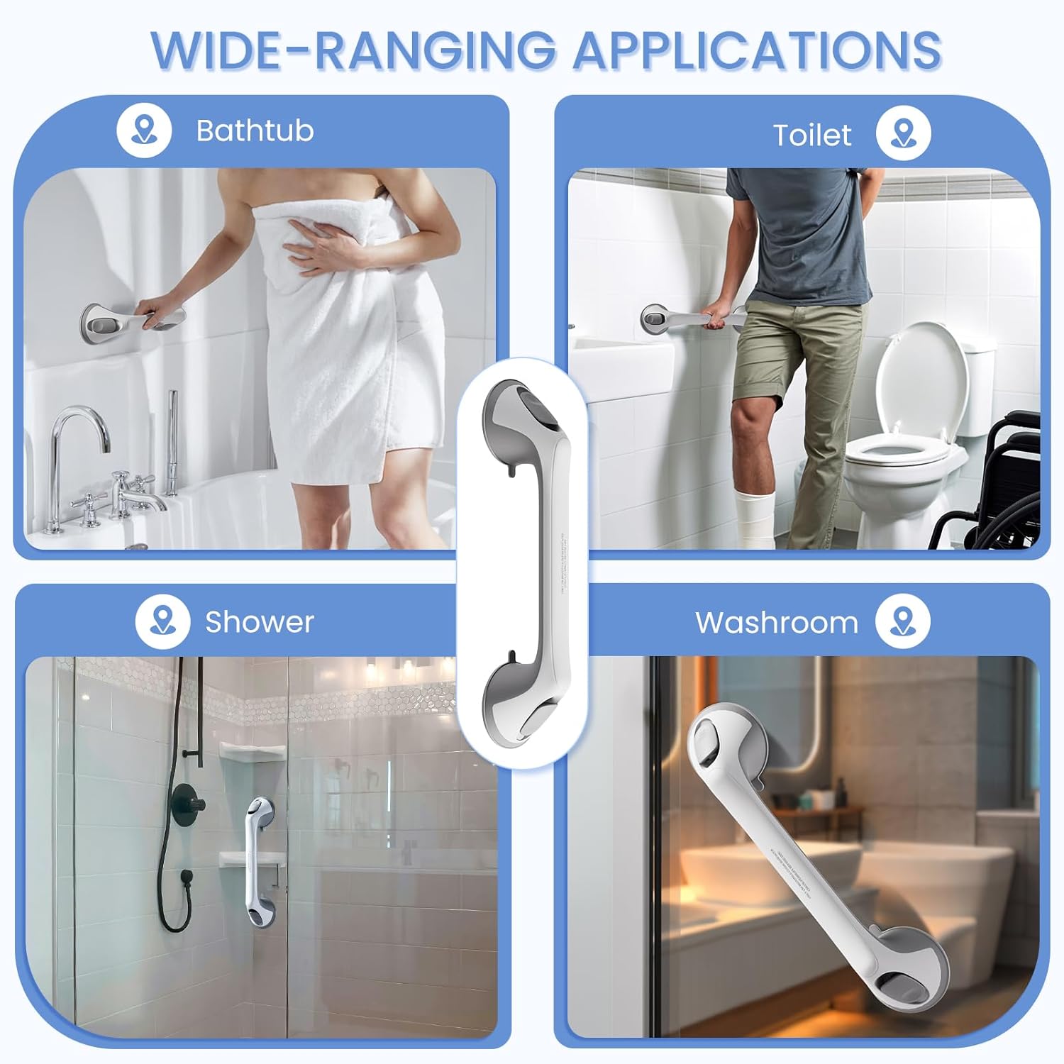 Suction Cup Grab Bars for Bathtub and Shower, Non-Slip Safety Handle

