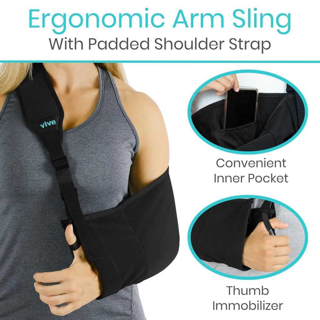 Vive Arm Sling Shoulder Immobilizer with Thumb Loop, Adjustable Padded Strap

