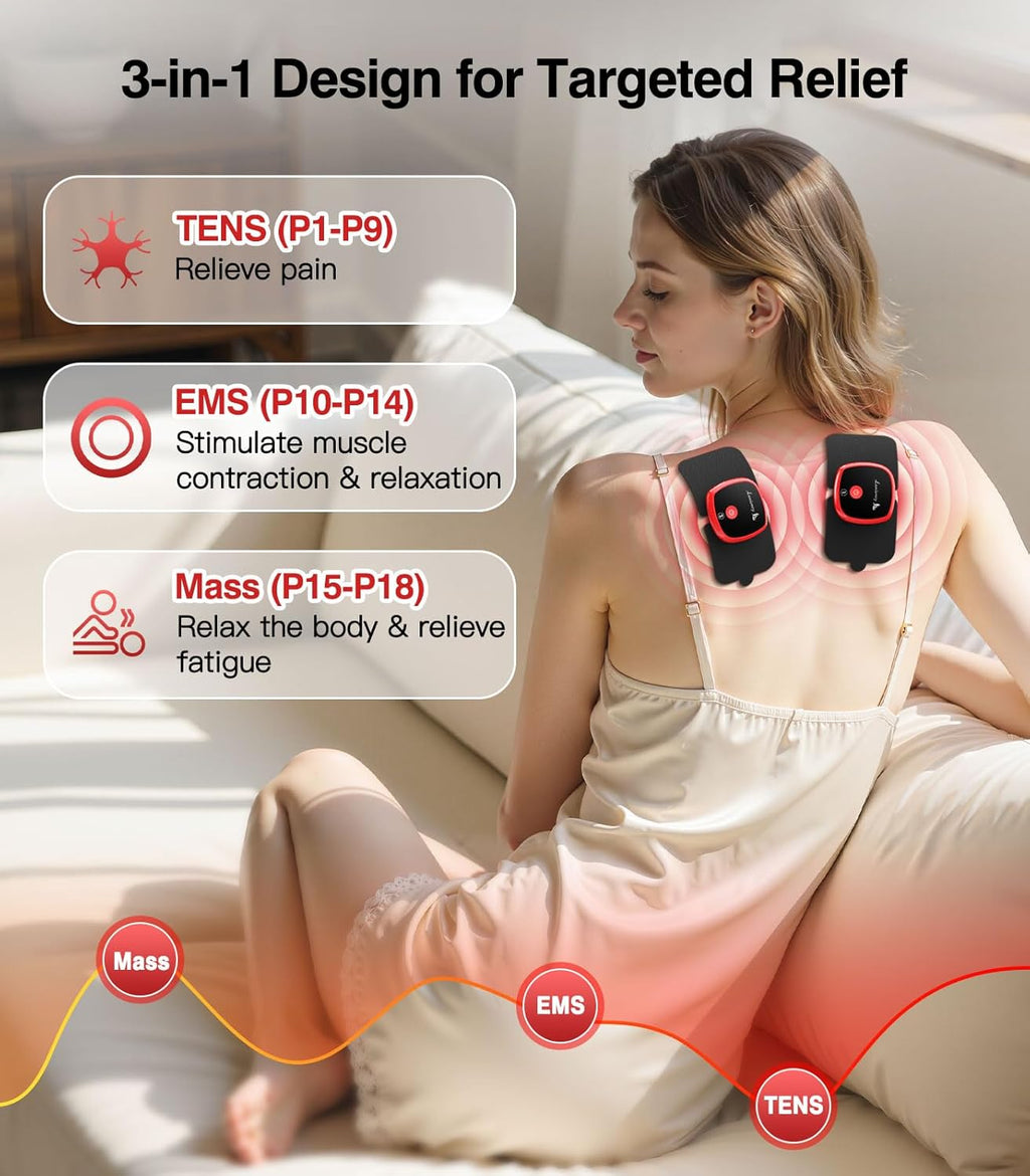 Wireless Dual Channel TENS EMS Muscle Stimulator with Remote, Rechargeable Pads

