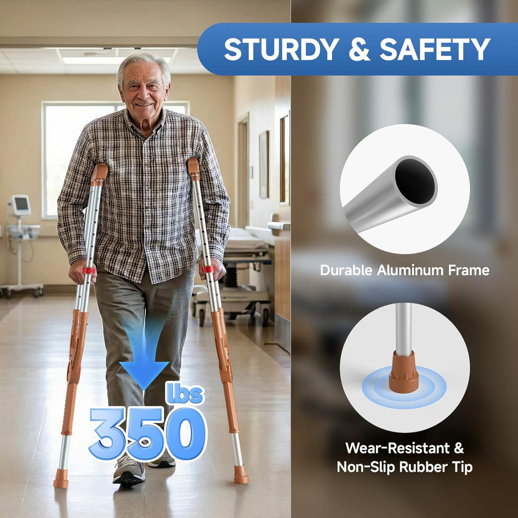 Loyoda Adjustable Underarm Crutch with Dual Height Adjustment and Shock Absorption

