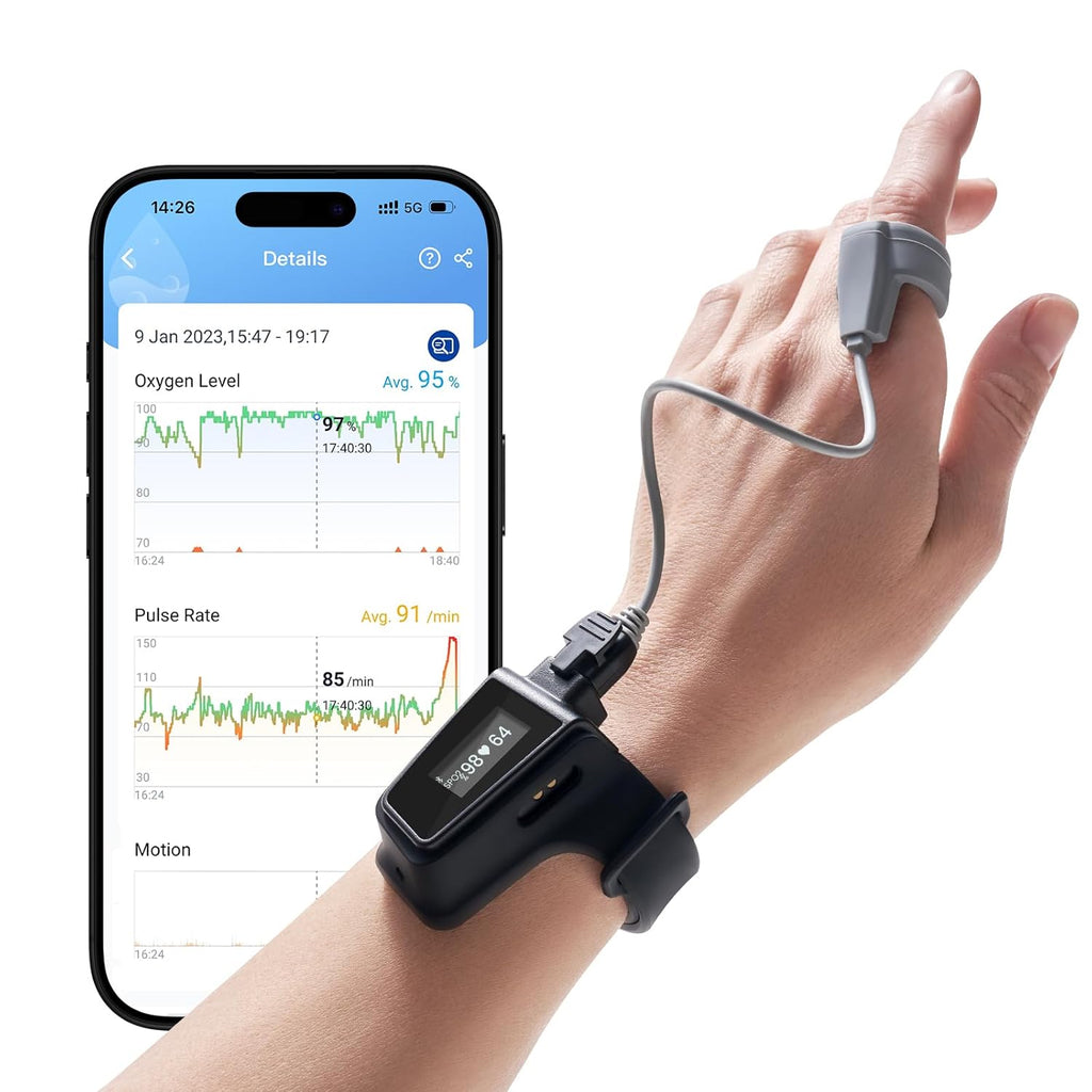 Wellue Wrist Pulse Oximeter for Blood Oxygen (SpO2) and Pulse Rate Recording, 100-Hour

