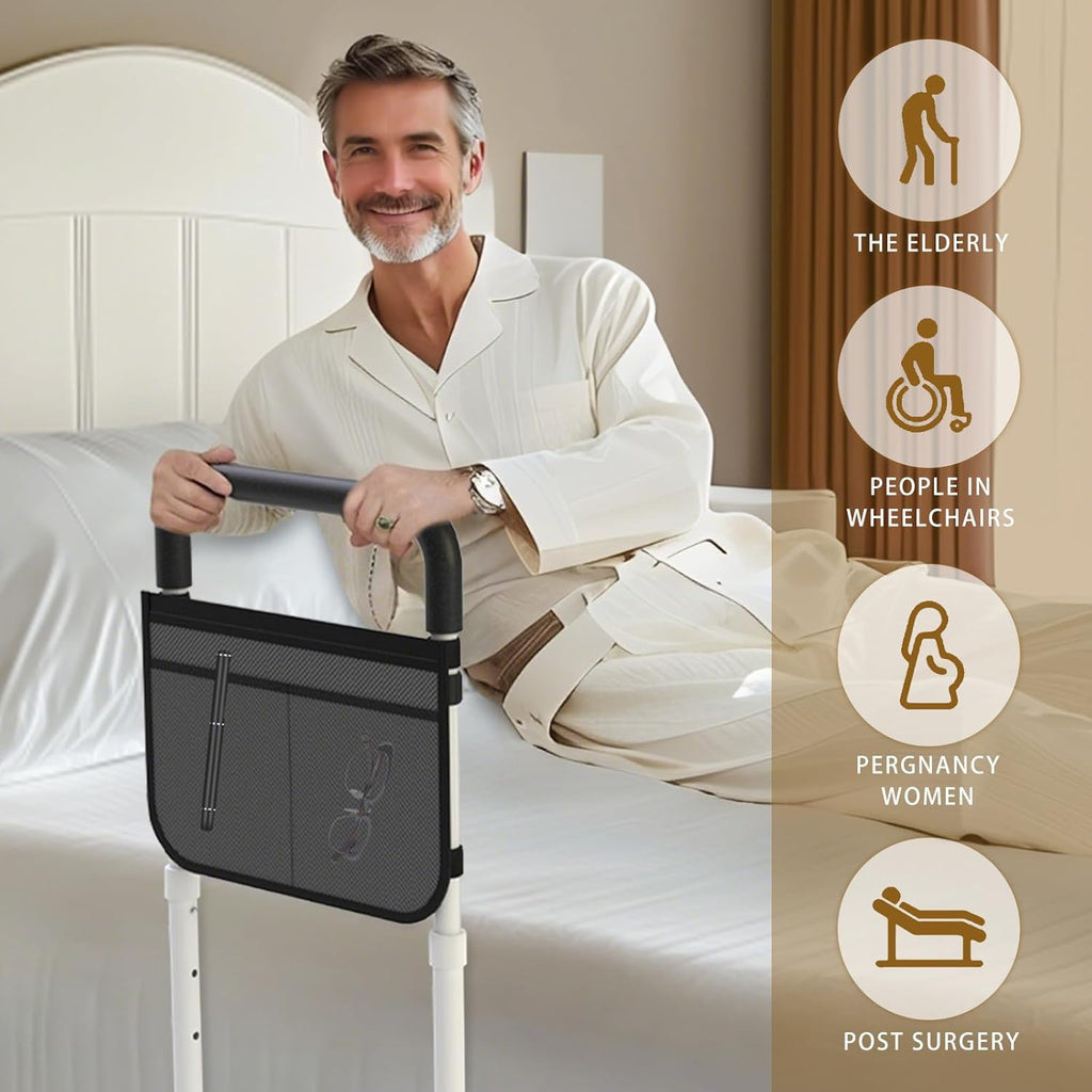 OCBAiLi Adjustable Bed Rail for Seniors with Storage Pocket and Non-Slip Handle

