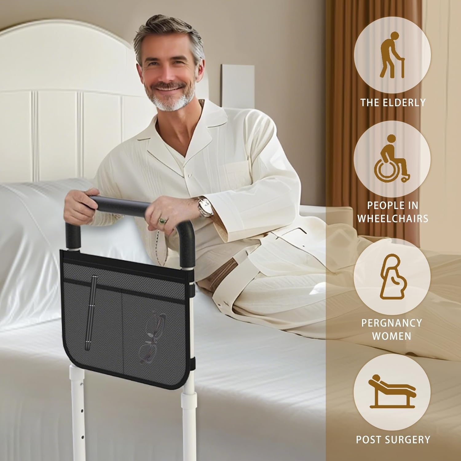 OCBAiLi Adjustable Bed Rail for Seniors with Storage Pocket and Non-Slip Handle

