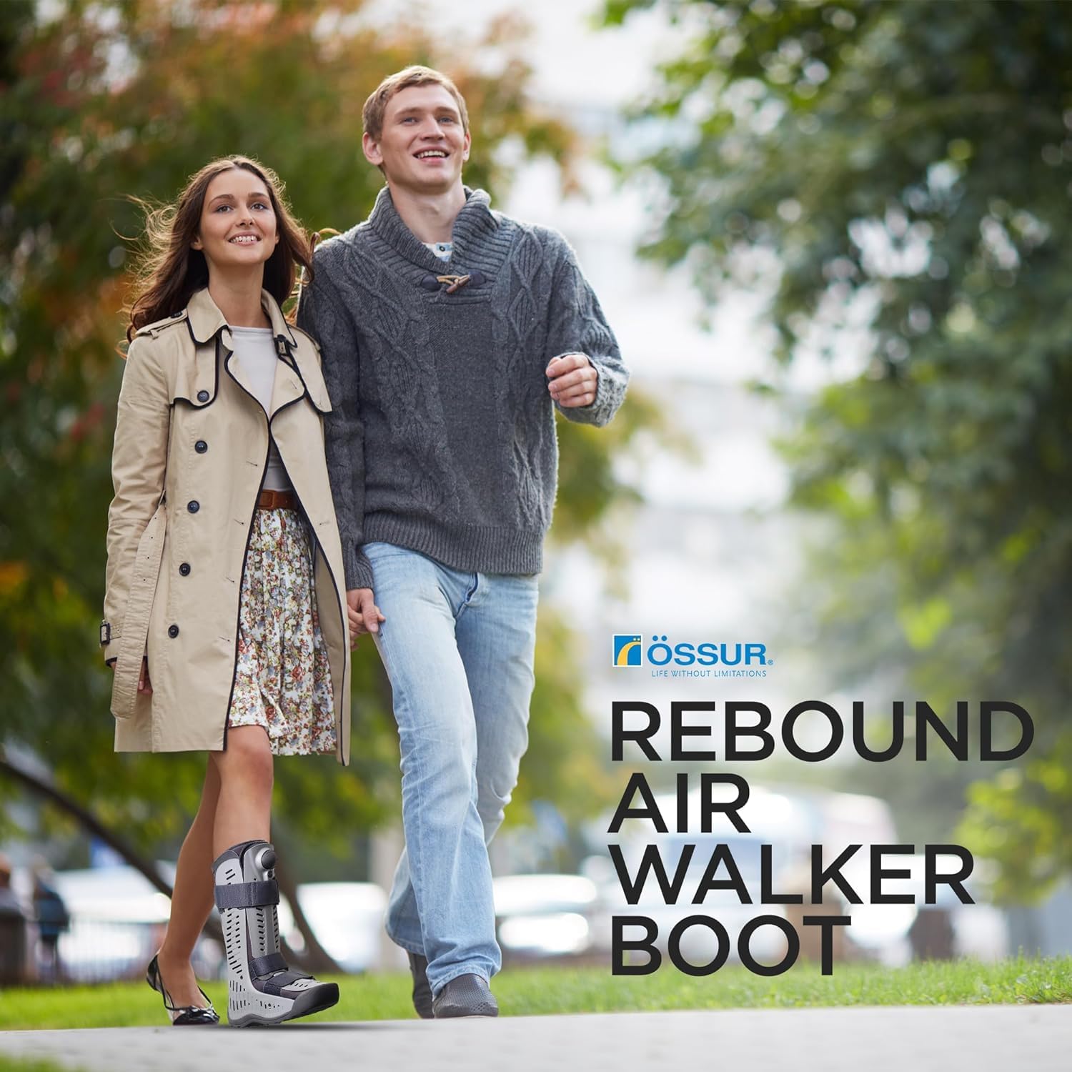 Ossur Rebound Air Walker Boot with Air Pump Rocker Bottom and Compression Straps

