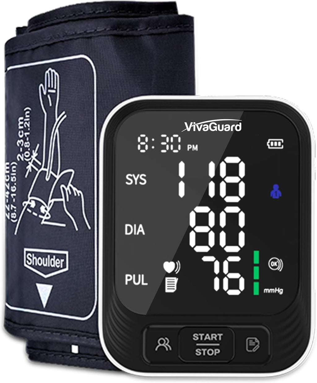 VivaGuard Upper Arm Automatic Digital Blood Pressure Monitor with Large Backlit LCD

