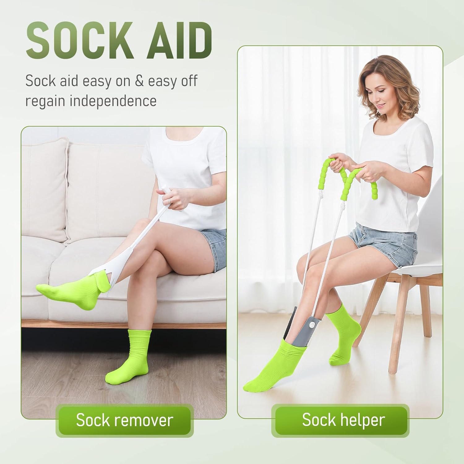 Sock Aid Helper for Seniors, Flexible Anti-Slip Device for Easy On Socks

