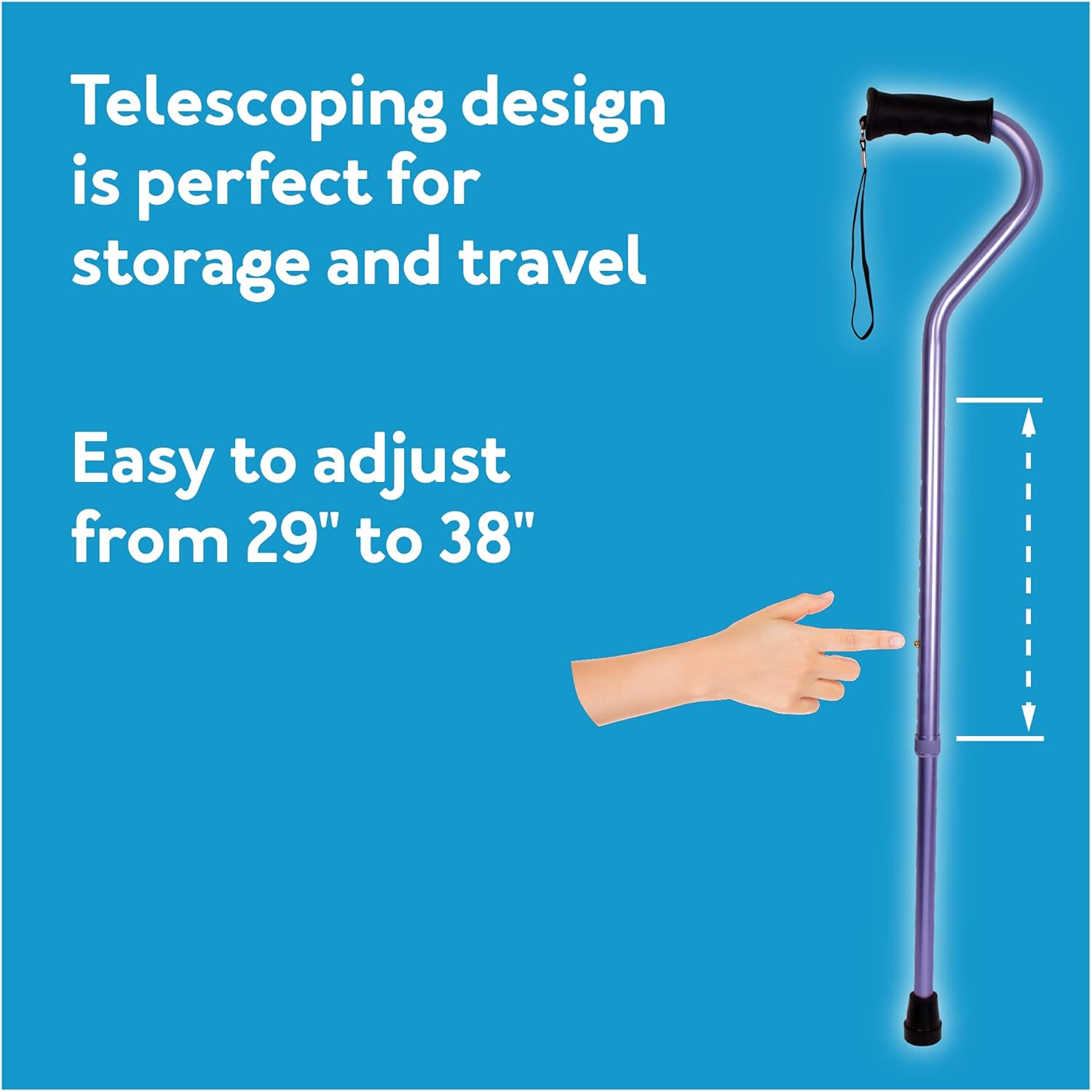 Carex Ergo Offset Walking Cane, Height Adjustable Ergonomic Cane with Wrist Strap

