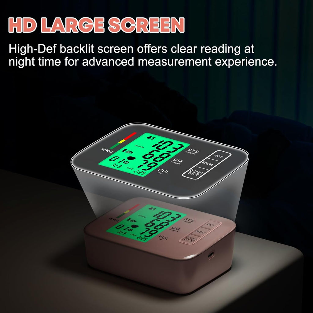Blood Pressure Device for Upper Arm, Automatic Arm Band, 180 Memory, Voice Results

