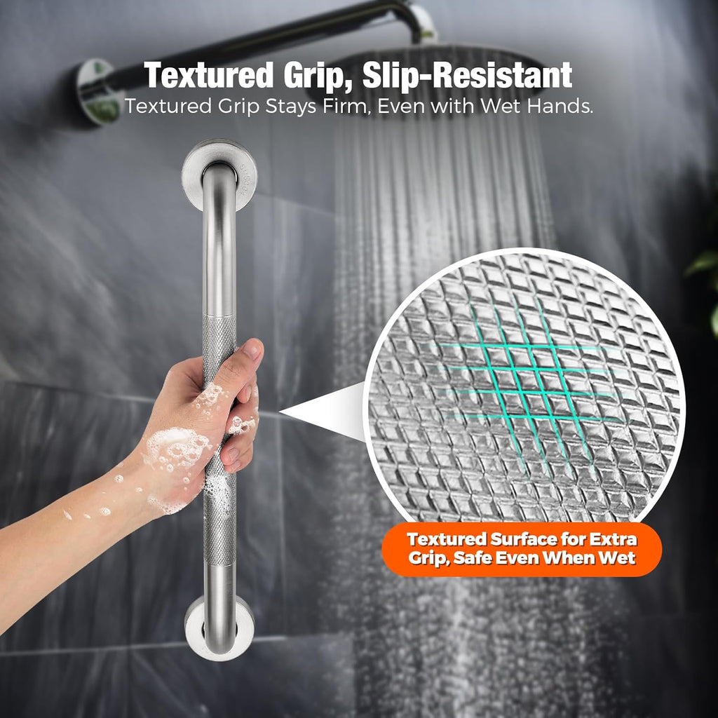 Stainless Steel Shower Grab Bar with Anti-Slip Textured Grip for Bathroom Safety

