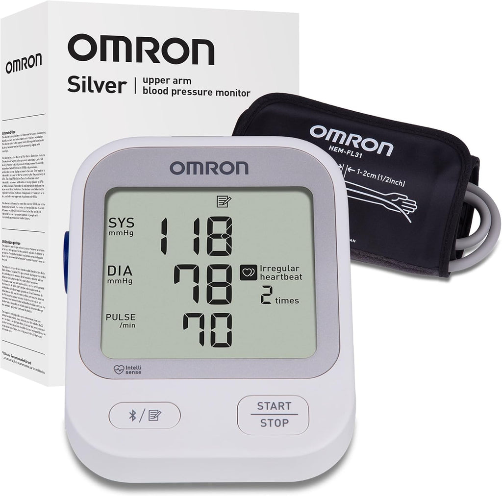 OMRON Silver Upper Arm Blood Pressure Monitor with Bluetooth and App for Home Use

