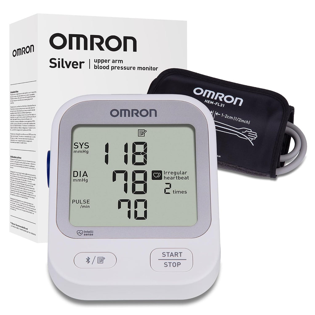 OMRON Silver Upper Arm Blood Pressure Monitor with Bluetooth and App for Home Use