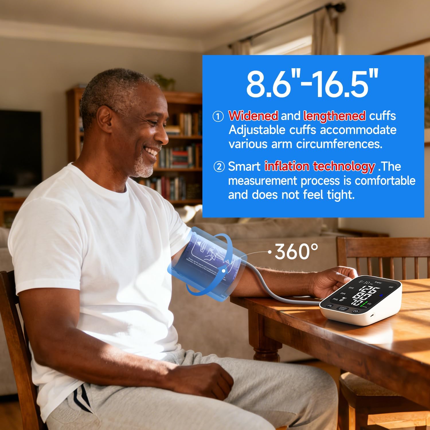 Upper Arm Blood Pressure Monitor with Large LED Display, Dual User and Adjustable Cuff

